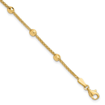 14K Gelbgold Poliert 7-station Mirror Perlen und Kette 7 Zoll Armband