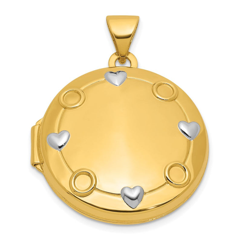 14K Gelbgold und Rhodium Our Kreis Of Liebe Goes Around und Never Ends Schwarz Oil Wendbar 20mm Rund Medaillon