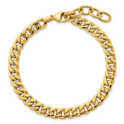 14K Gelbgold Poliert 6.5mm Flach Panzer Gliederarmband Plus Verlängerung