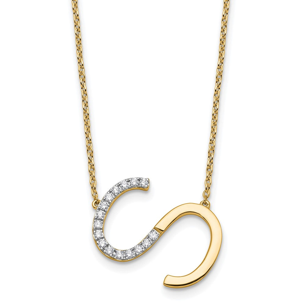 14K Gelbgold Seitlich Diamant Initiale S 18 Zoll Halskette