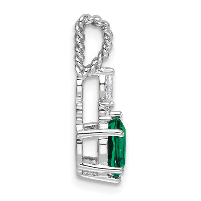 14K Weißgold Diamant und 7x5 Oval May/im Labor Erzeugt Smaragd Gedreht Kette Anhänger