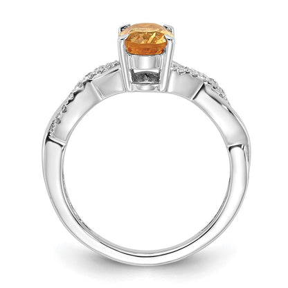 14K Weißgold 7x5 Oval November/citrine und Diamant Größe 7 Ring