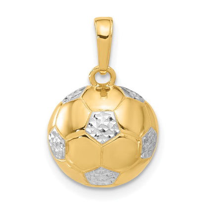 14K Gelbgold und Rhodium diamantgeschliffener gewölbter Fußball-Anhänger