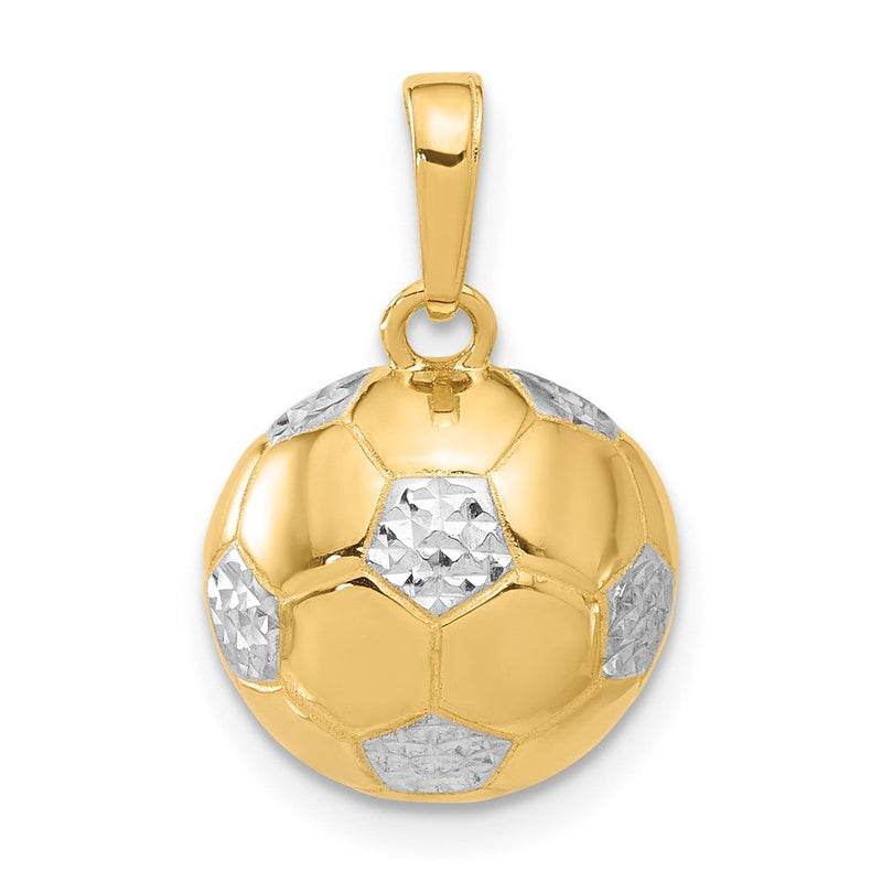 14K Gelbgold und Rhodium diamantgeschliffener gewölbter Fußball-Anhänger