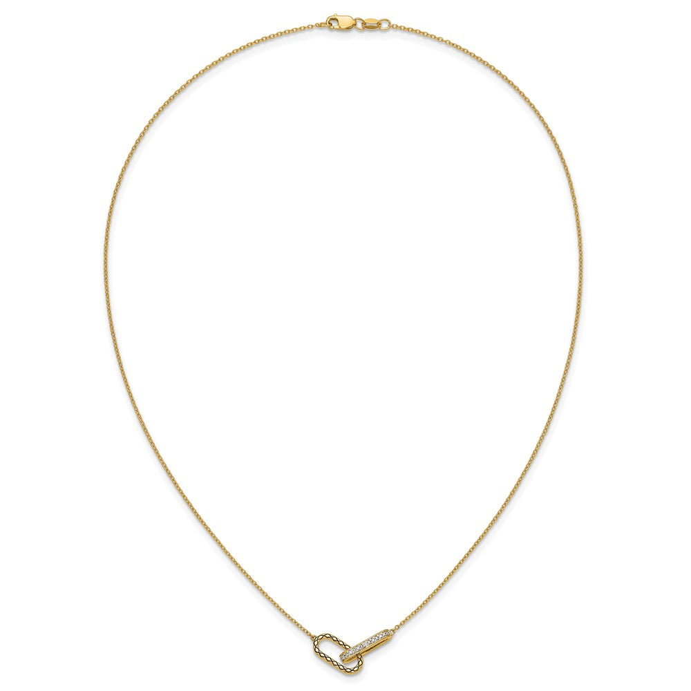 14K Gelbgold Poliert 1/15 Karat Diamant Interlocked Büroklammer Knöpfe 18 Zoll Halskette