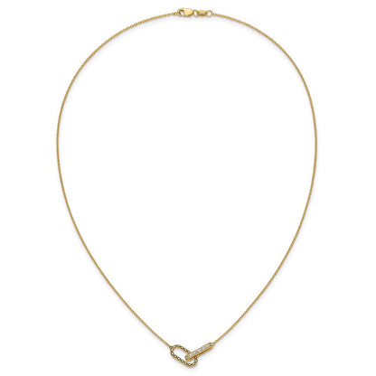 14K Gelbgold Poliert 1/15 Karat Diamant Interlocked Büroklammer Knöpfe 18 Zoll Halskette
