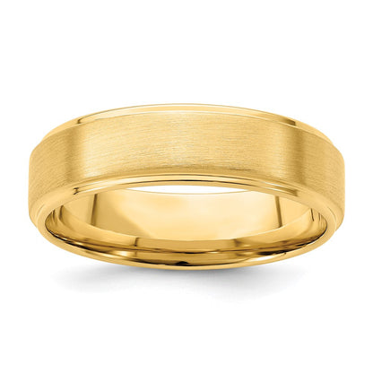 14K Gelbgold 6 mm Ehering, schwer, Komfort-Passform, gebürstet Satin/Poliert, abgestufte Kante