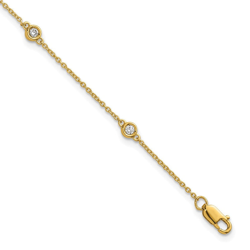 14K Gelbgold Komplett 1/6 Karat Zargenfassung-set Diamant und Ankerkette Kette 5-station 7 Zoll Armband