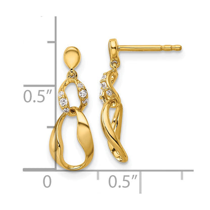 14K Gelbgold Polierte Wellenförmige Oval-Diamant-Ohrhänger mit Stecker, 0,07 ct