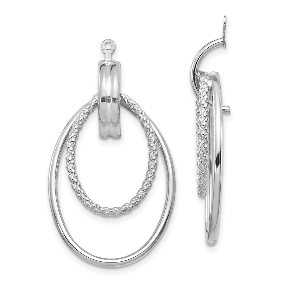 14K Weißgold Poliert Doppelt Oval Doorknocker Ohrring Jacken