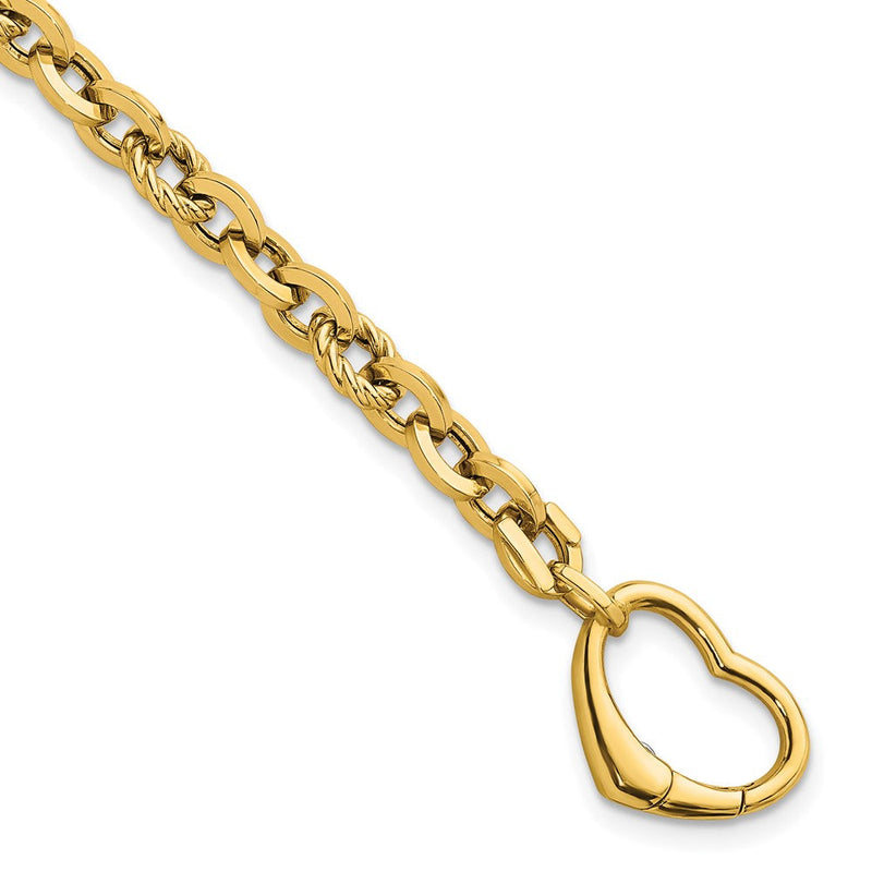 14K Gelbgold Poliert und Gedreht Ankerkette Glieder mit Herz Verschluss 7.5 Zoll Armband