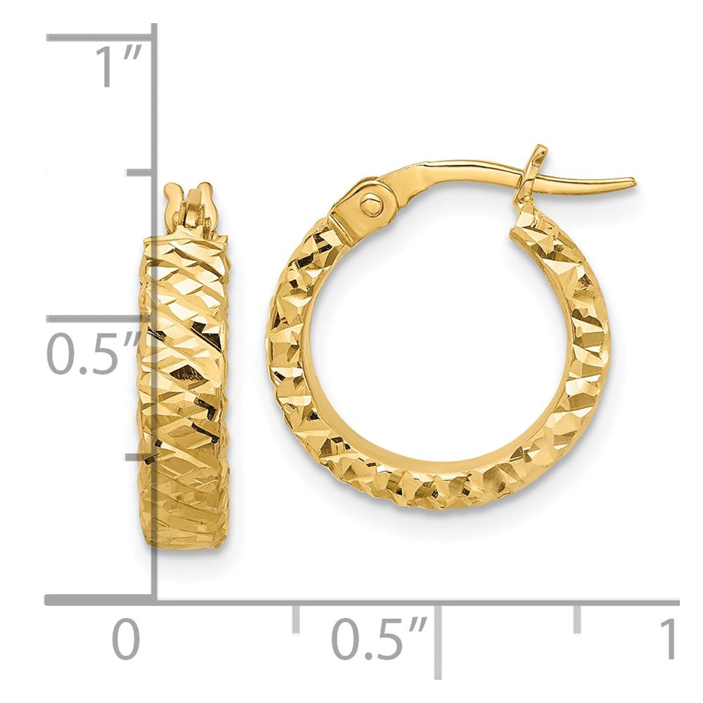 14K Gelbgold Poliert 4mm Diamantiert Creolen