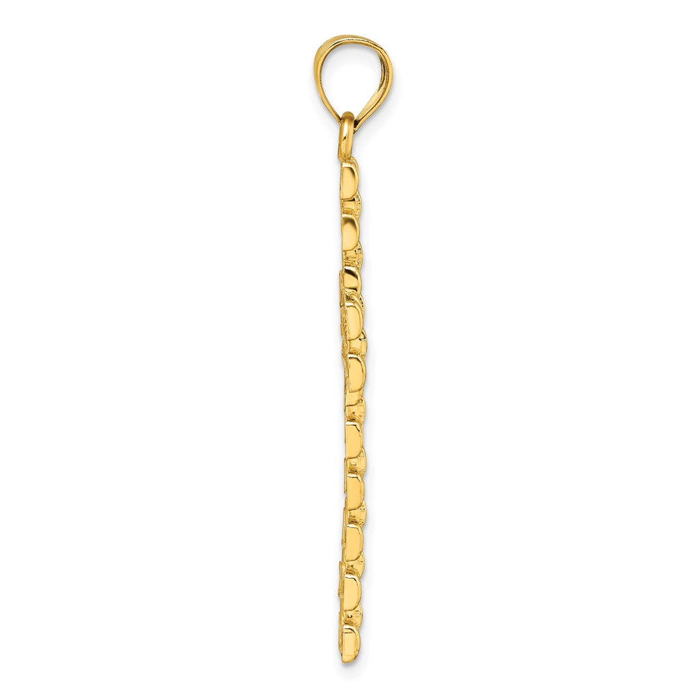 Anhänger Lateinisches Kreuz aus 14K Gelbgold, poliert, diamantiert und strukturiert, mit Phantasie-Kettenglieder-Design