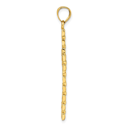 Anhänger Lateinisches Kreuz aus 14K Gelbgold, poliert, diamantiert und strukturiert, mit Phantasie-Kettenglieder-Design