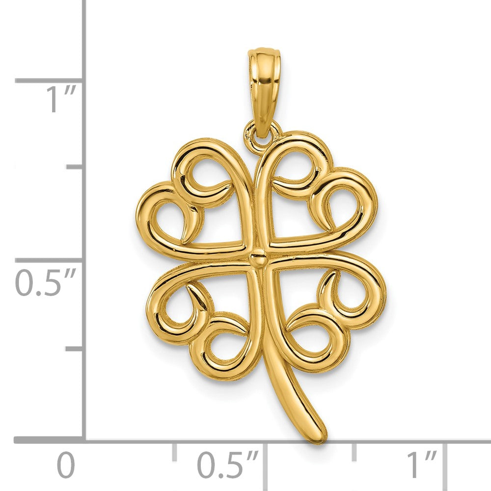 14K Gelbgold Polierter Vierblättriges Kleeblatt Anhänger