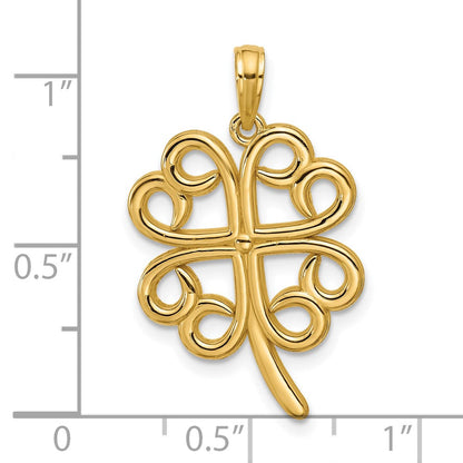 14K Gelbgold Polierter Vierblättriges Kleeblatt Anhänger