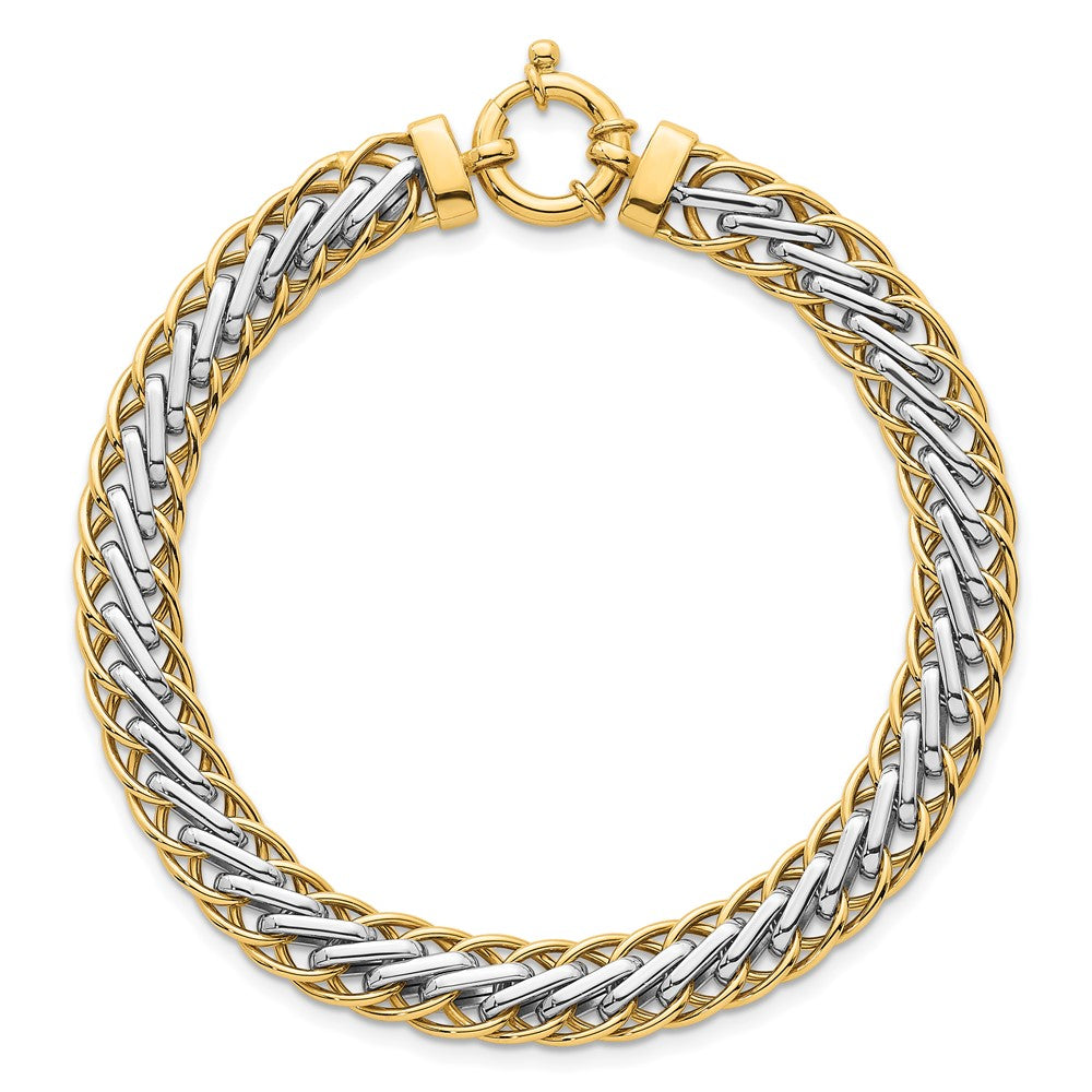 14K Bicolor Gold Bicolor Poliert 7.5mm Leicht Fantasie Geflochten Glieder 7.5 Zoll Armband