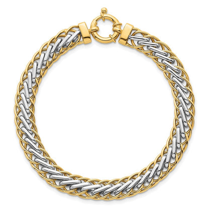 14K Bicolor Gold Bicolor Poliert 7.5mm Leicht Fantasie Geflochten Glieder 7.5 Zoll Armband