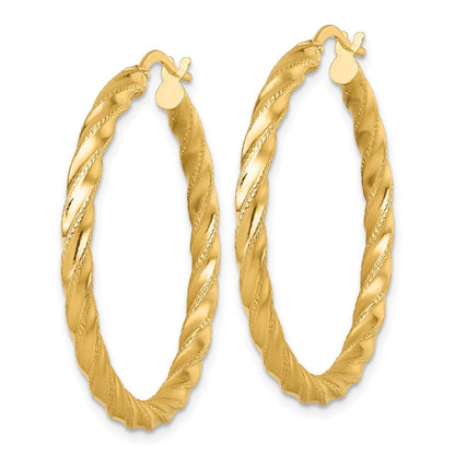 14K Gelbgold Poliert Diamantiert Gedreht 3.00 X 35mm Röhre Creolen