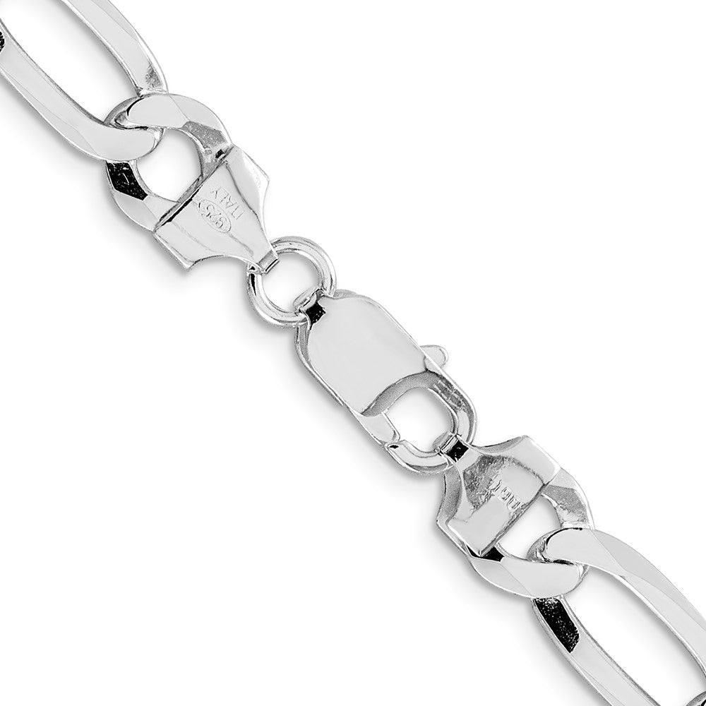 Sterlingsilber Rhodiniert 8.5mm Leicht Flach Figaro Halskette