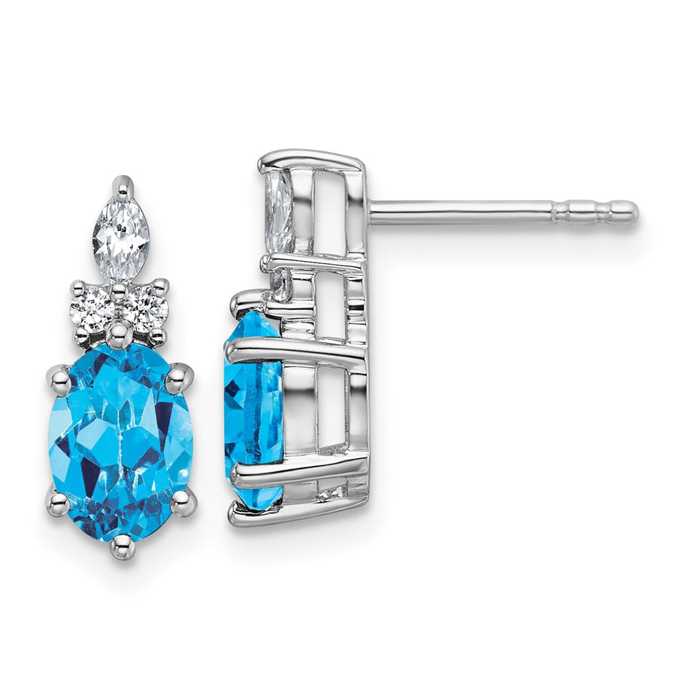 14K Weißgold Ohrstecker mit Diamanten und ovalem 7x5 Blautopas (Dezember-Geburtsstein)