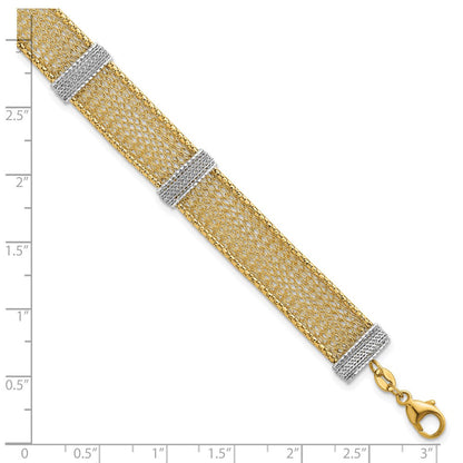 14K Bicolor Gold Bicolor Strukturiert 10.6mm Netz 6.75 Zoll Armband Plus 1 Zoll Verlängerung