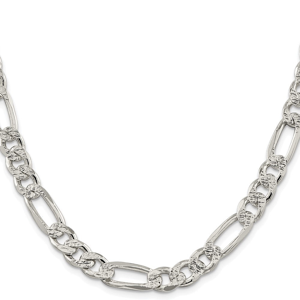 Sterlingsilber Rhodiniert 9.5mm Pavé‚ Flach Figaro Halskette