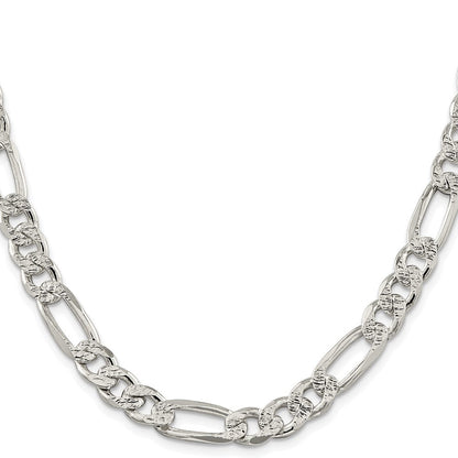 Sterlingsilber Rhodiniert 9.5mm Pavé‚ Flach Figaro Halskette