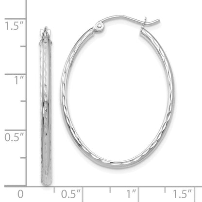 14K Weißgold 2.5x35mm Leicht Diamantiert Oval Röhre Creolen