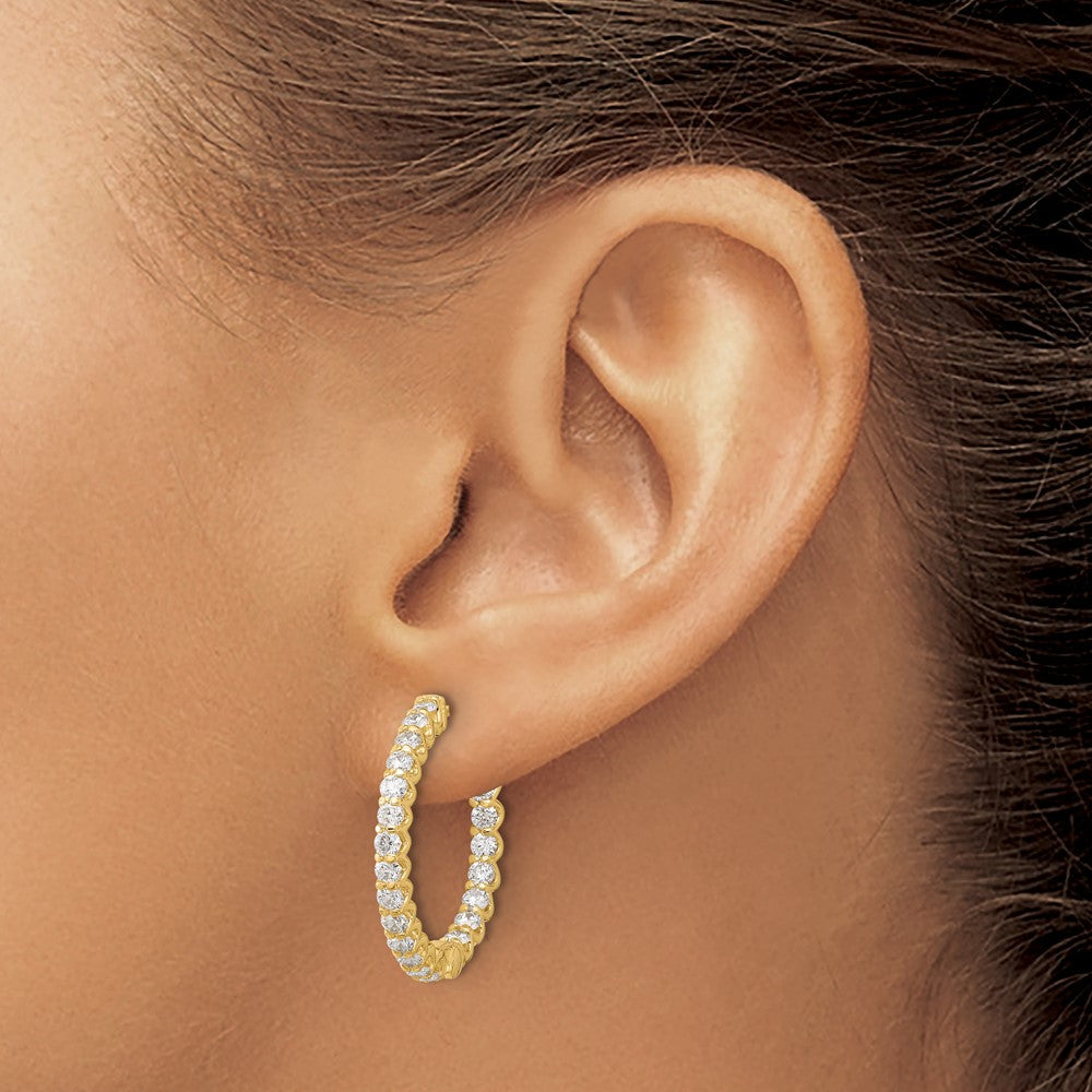 14K Gelbgold 2.1 Karat Diamant In/out Creole mit Sicherheits Verschluss Ohrringe