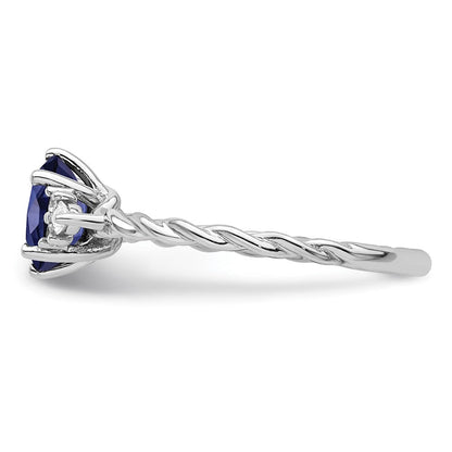 14K Weißgold Ring mit Diamant und ovalem 7x5 Labor-Saphir (September) in Größe 7, gedreht
