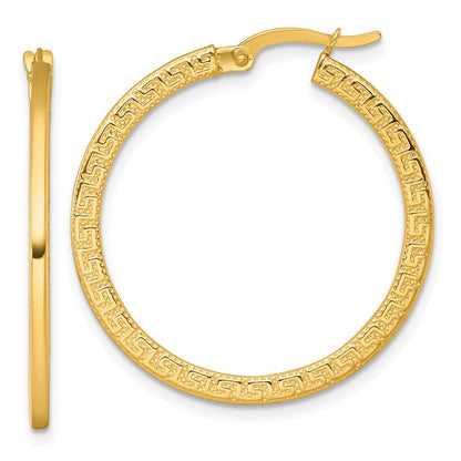 14K Gelbgold Poliert 1.5 X 30mm Strukturiert Greek Key Creolen