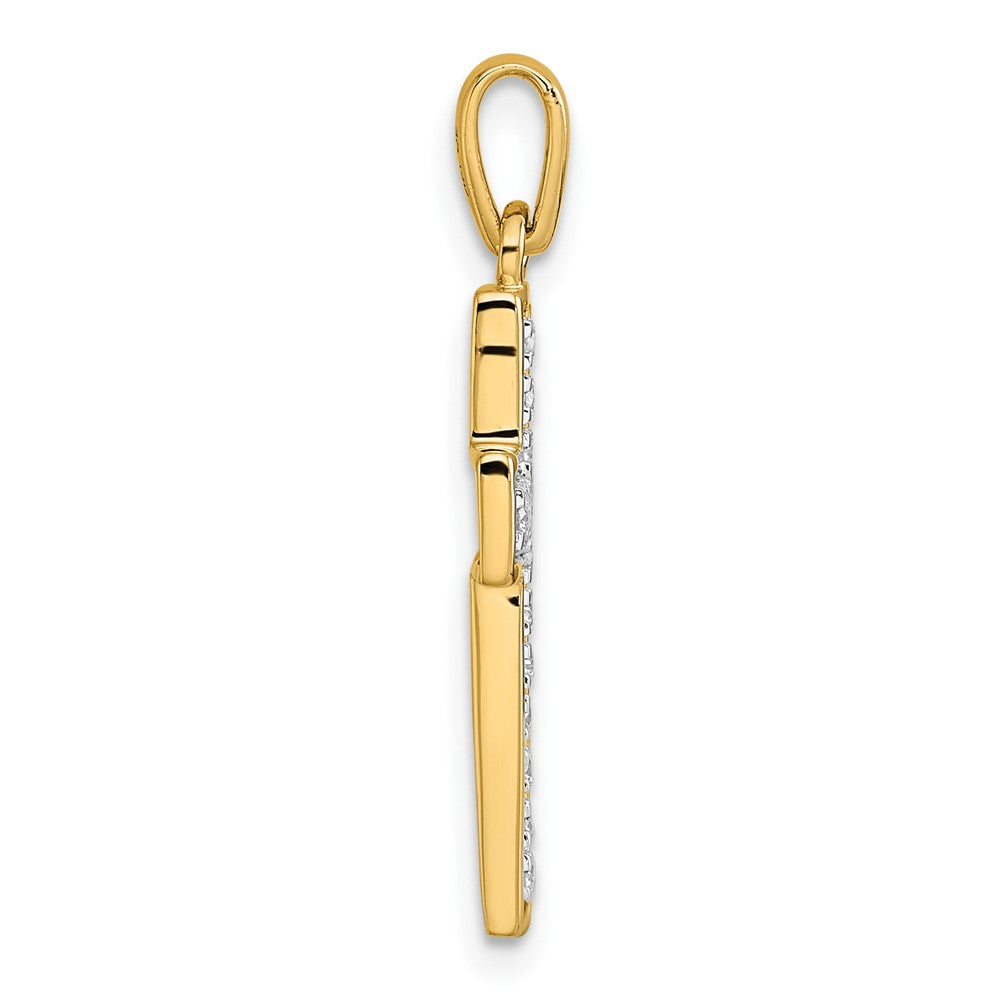 14K Gelbgold und Rhodium 0,25 Karat Diamant-Kreuzanhänger