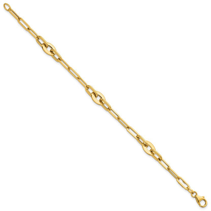 14K Gelbgold Poliert Flach Oval und Büroklammer Glieder Gliederarmband