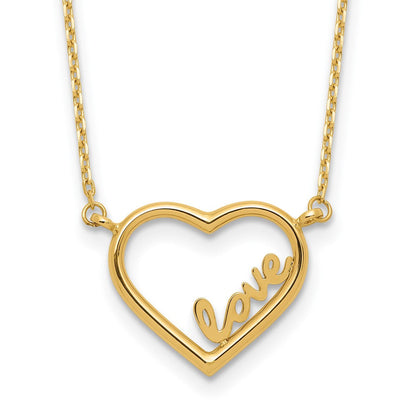 14K Gelbgold Poliert Offen Herz mit Liebe Inside 17 Zoll Halskette Plus 0.5 Zoll Verlängerung