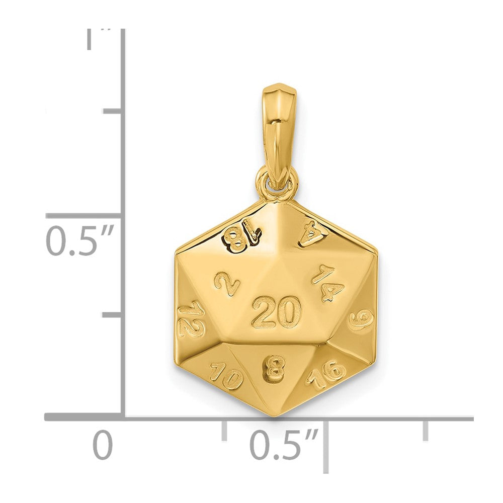 14K Gelbgold Poliert D20 Zwanzigseitiger Würfel-Anhänger