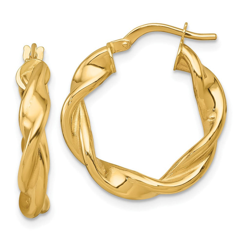 14K Gelbgold Poliert Gedreht 4.00 X 22mm Röhre Creolen