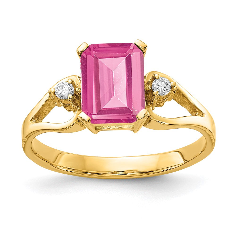 14K Gelbgold 8x6mm Smaragdschliff Rosa Turmalin Aa Diamant Ring
