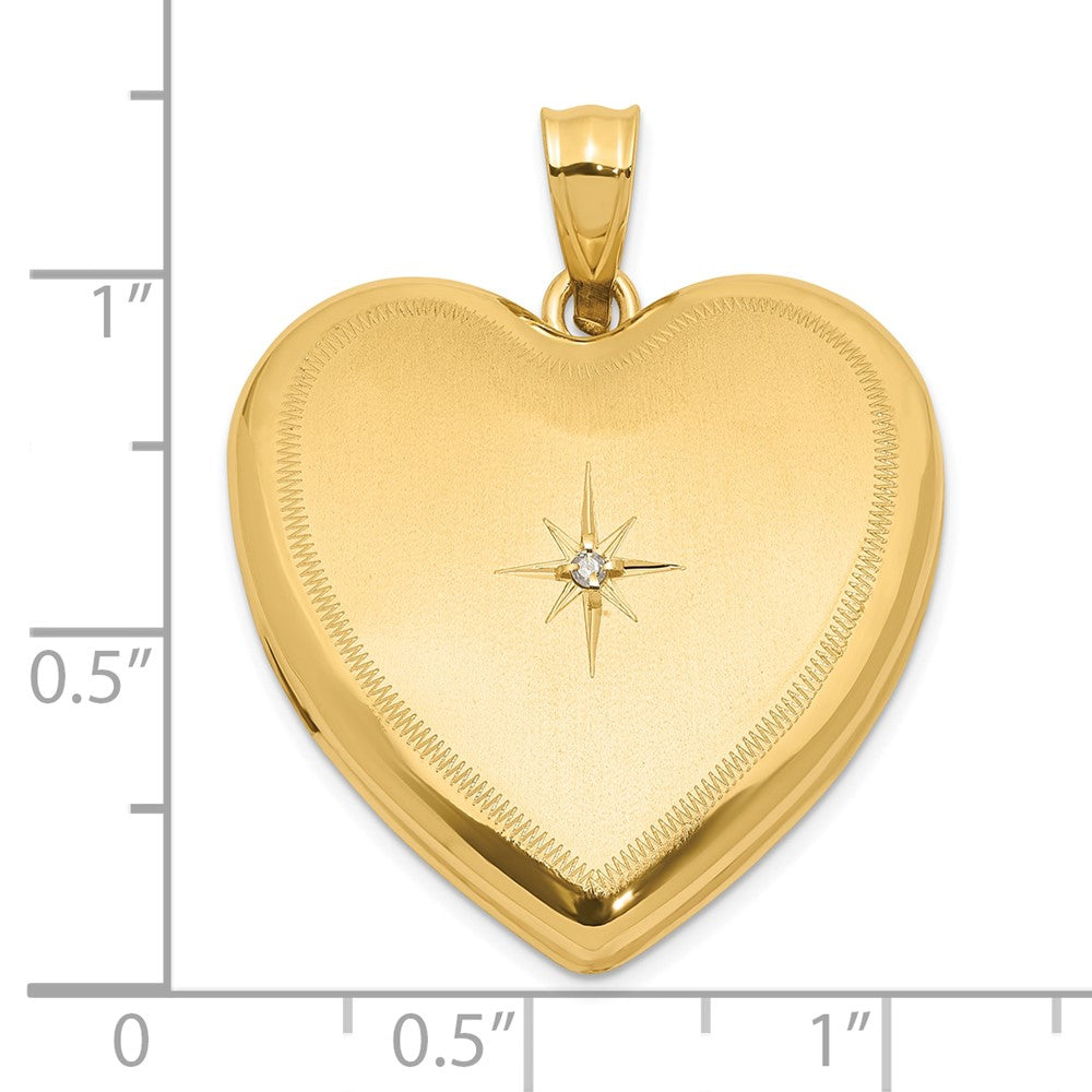14K Gelbgold Satiniert und Poliert Diamant Stern 24mm Herz Medaillon