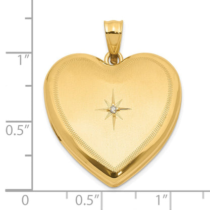 14K Gelbgold Satiniert und Poliert Diamant Stern 24mm Herz Medaillon