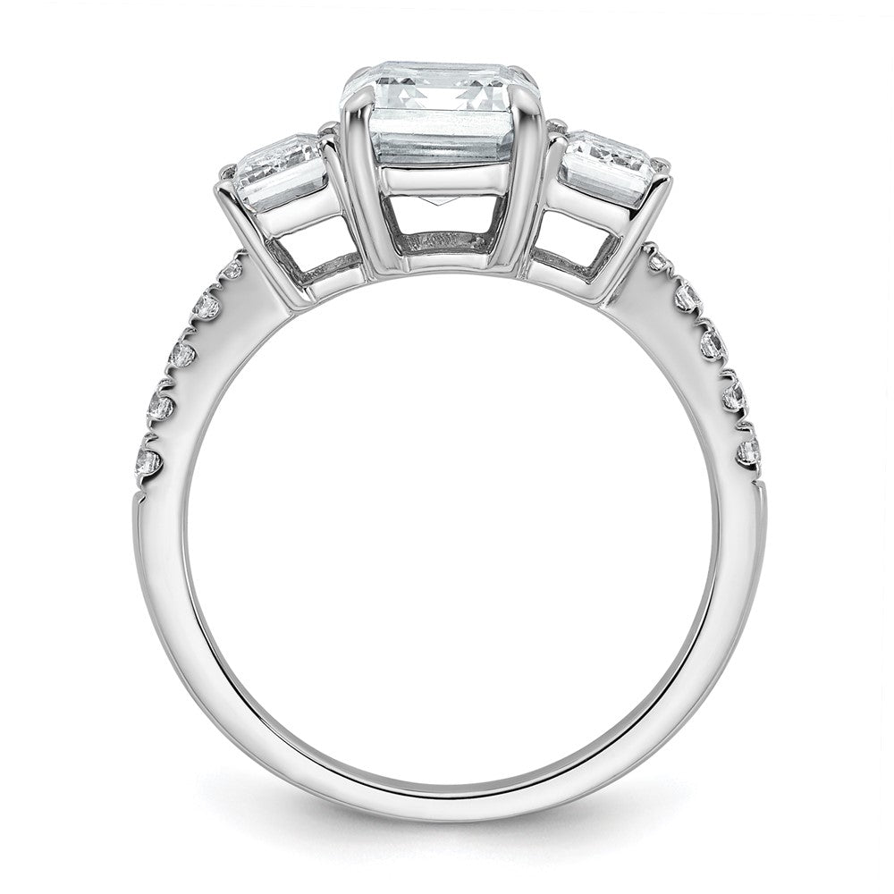 14K Weißgold Verlobungsring mit 3 3/8K im Labor gezüchteten Diamanten VS/SI+ G+ im Emerald-Schliff, zertifiziert, komplett, 3 Steine
