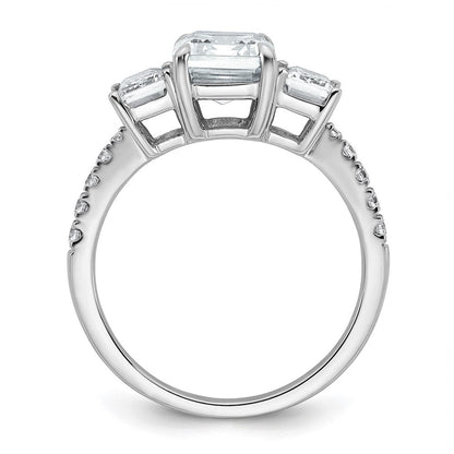 14K Weißgold Verlobungsring mit 3 3/8K im Labor gezüchteten Diamanten VS/SI+ G+ im Emerald-Schliff, zertifiziert, komplett, 3 Steine