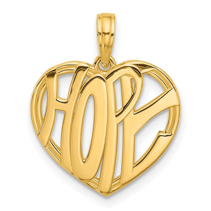 14K Gelbgold Polierter HOPE Herz-Charm