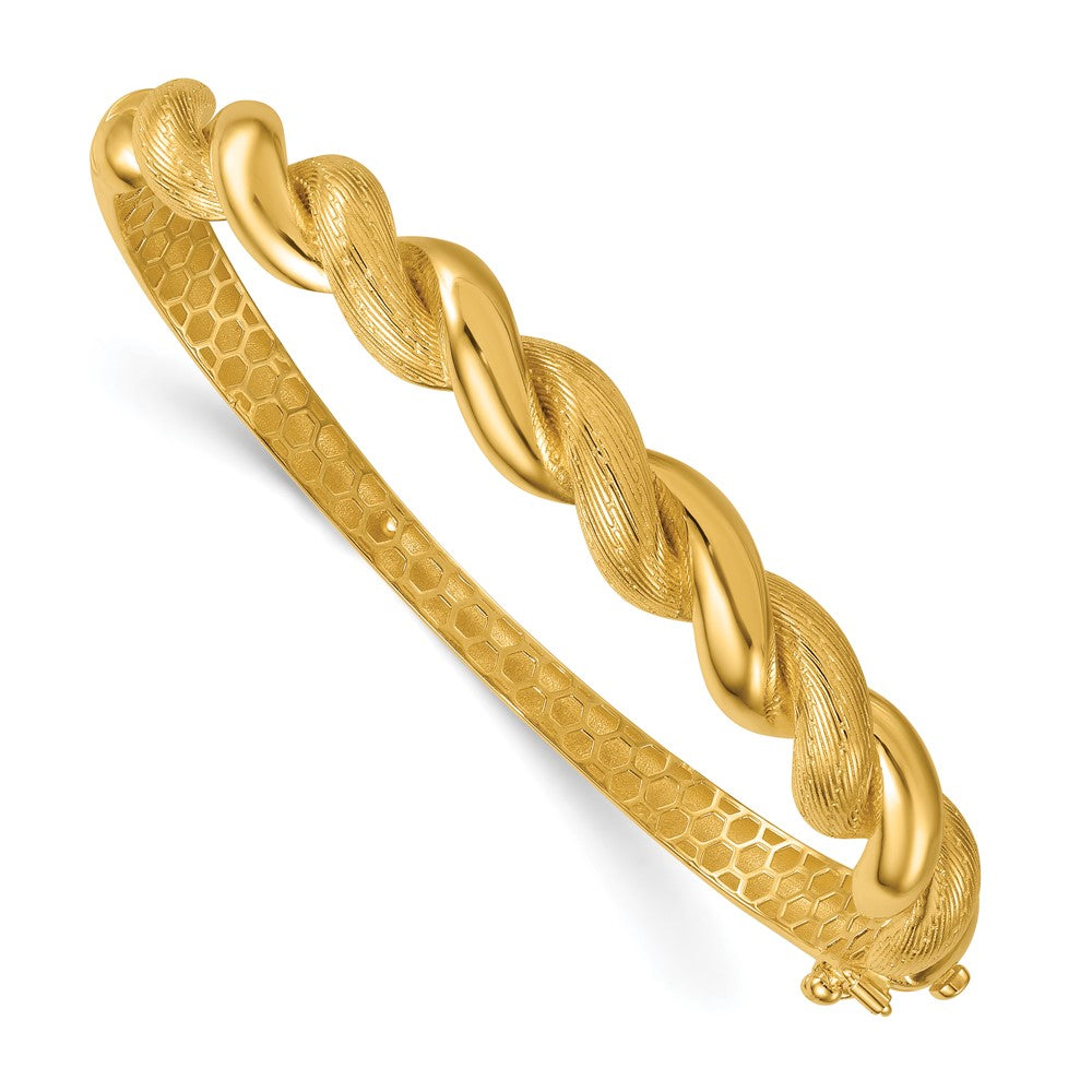 14K Gelbgold Poliert Gedreht Strukturiert 7.75mm Klappbar Oval Armreif Armband