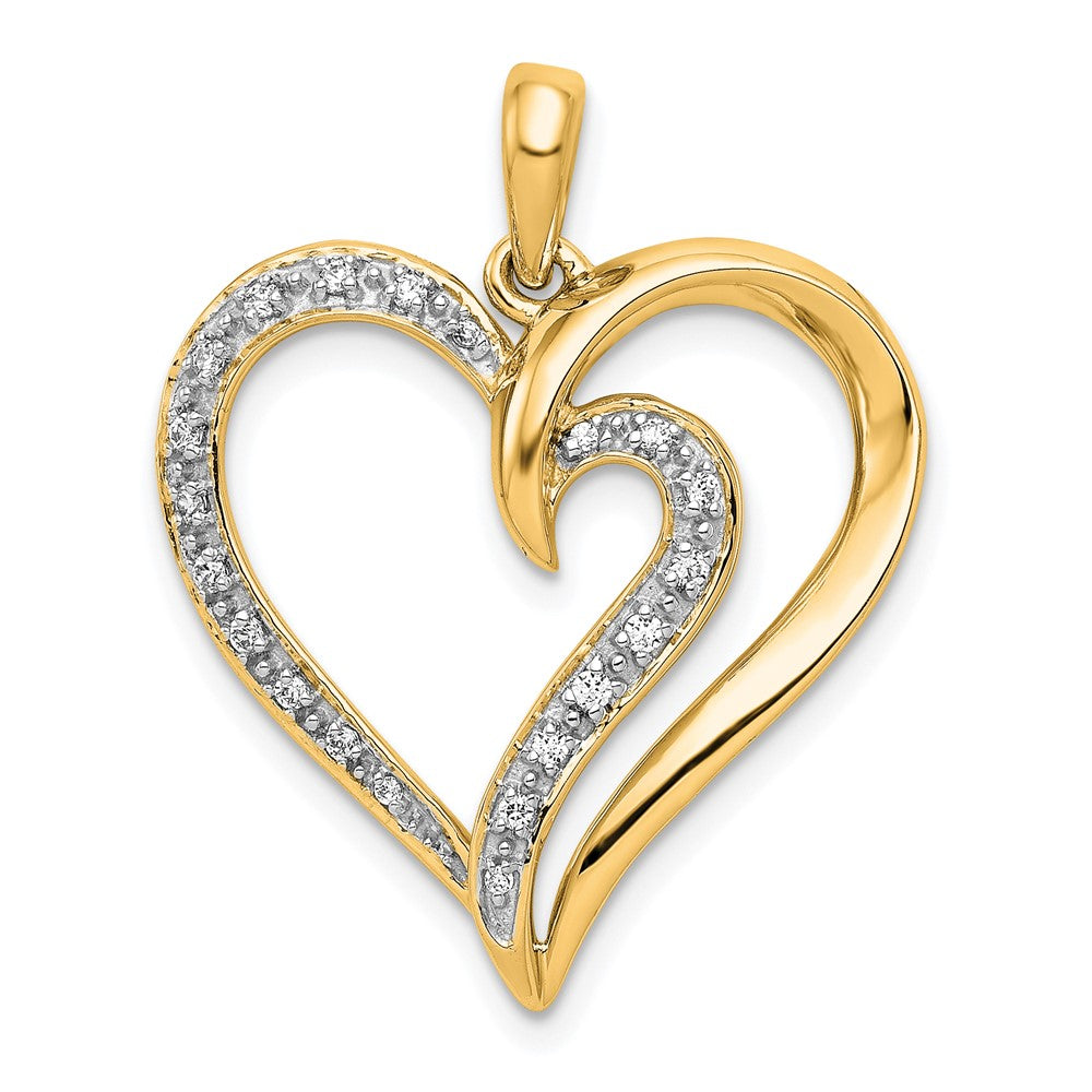 14K Gelbgold Diamant-Herz-Anhänger, ausgefallenes Design, 0,10 ct