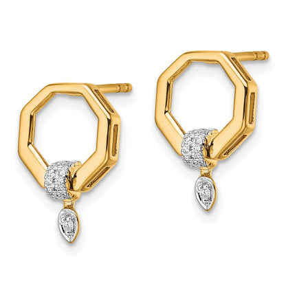 14K Gelbgold Polierte Achteck-Ohrhänger mit Diamanten, 0,1 ct