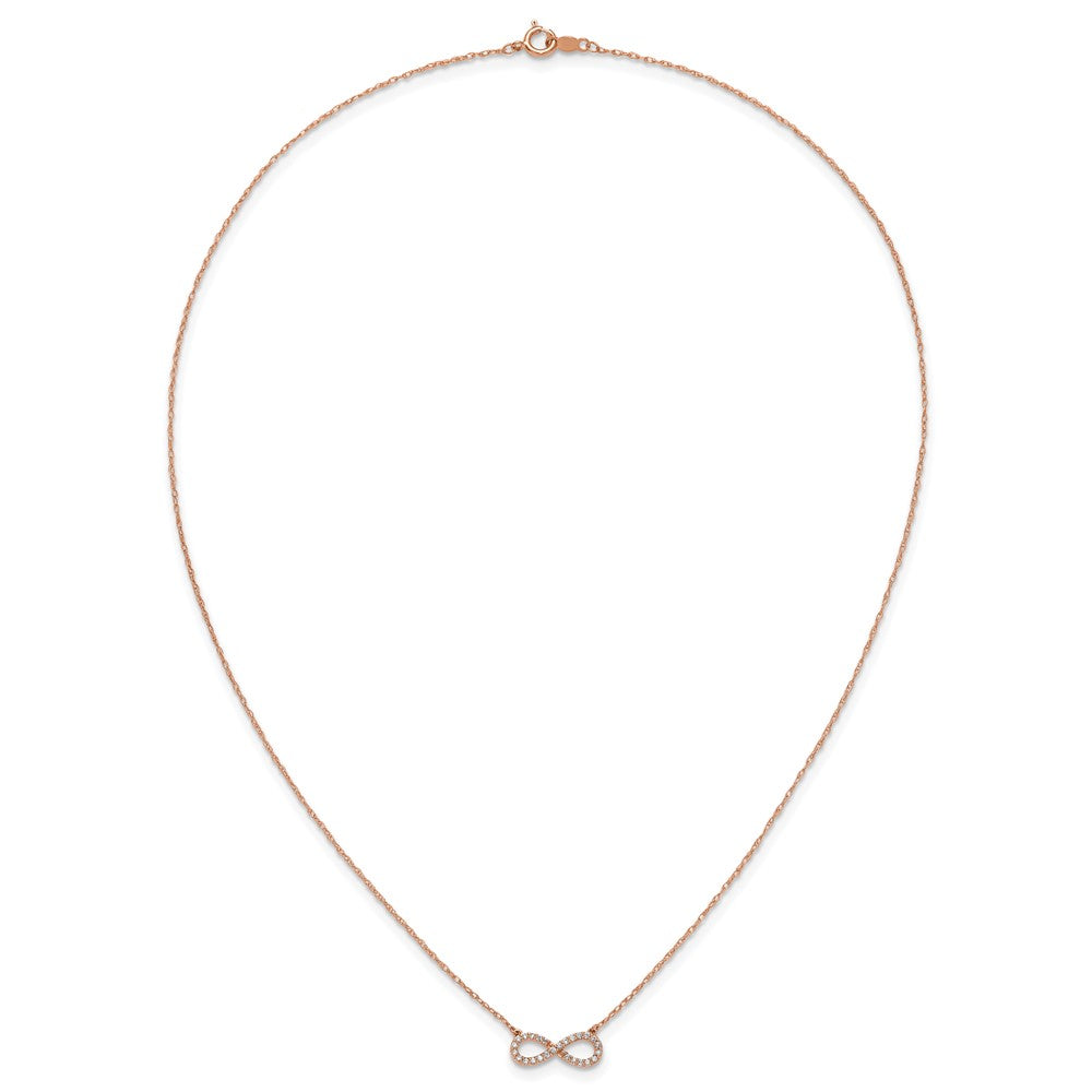 14K Roségold Poliert 1/6 Karat Diamant Unendlichkeit Symbol 18 Zoll Halskette