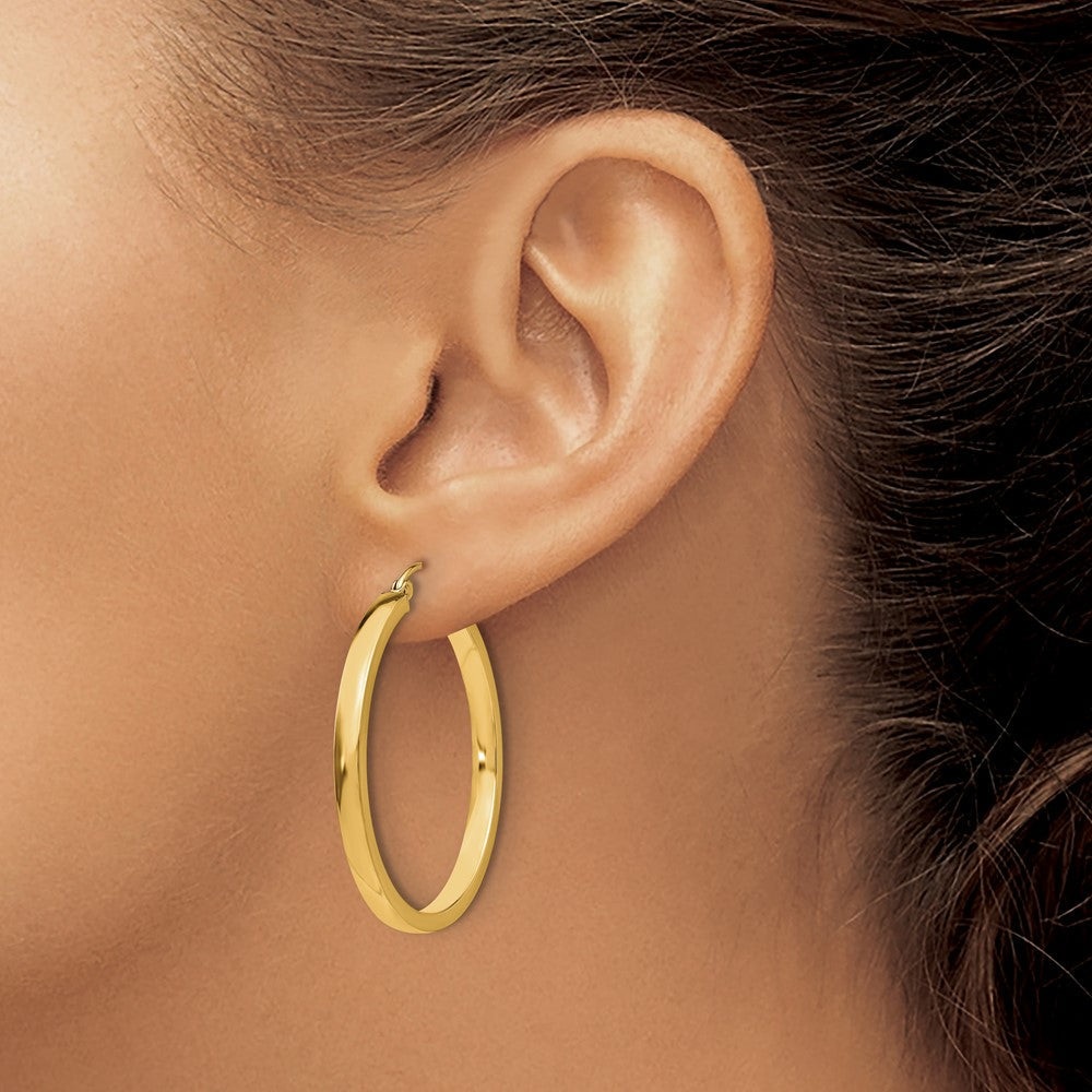 14K Gelbgold 2x34mm Poliert Rechteck Röhre Creolen