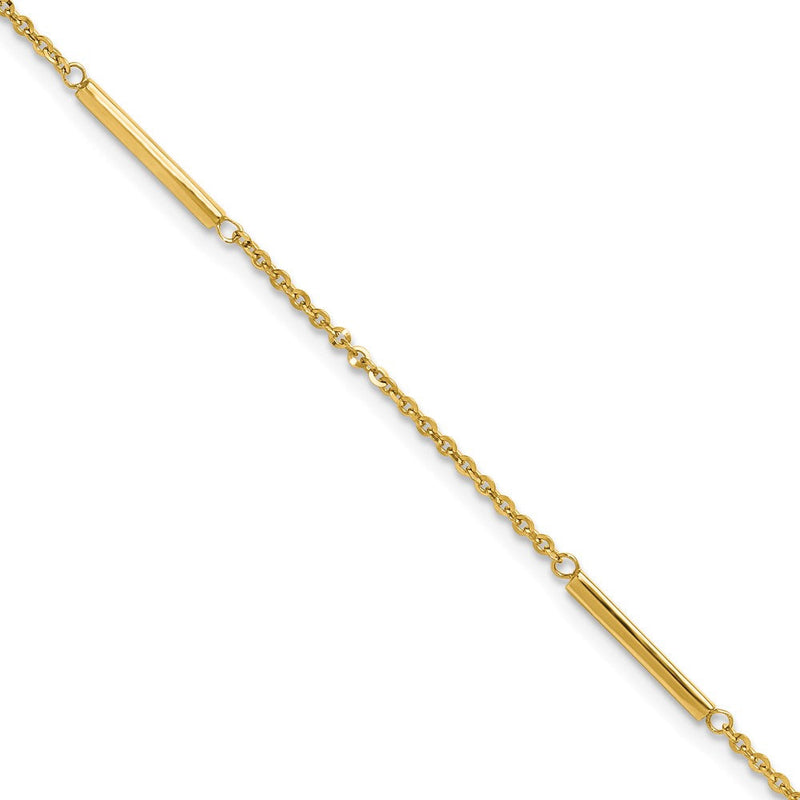 14K Gelbgold Ankerkette Kette und Stab 3-station 9 Zoll Plus 1 Zoll Verlängerung - Total 10 Zoll Fußkettchen