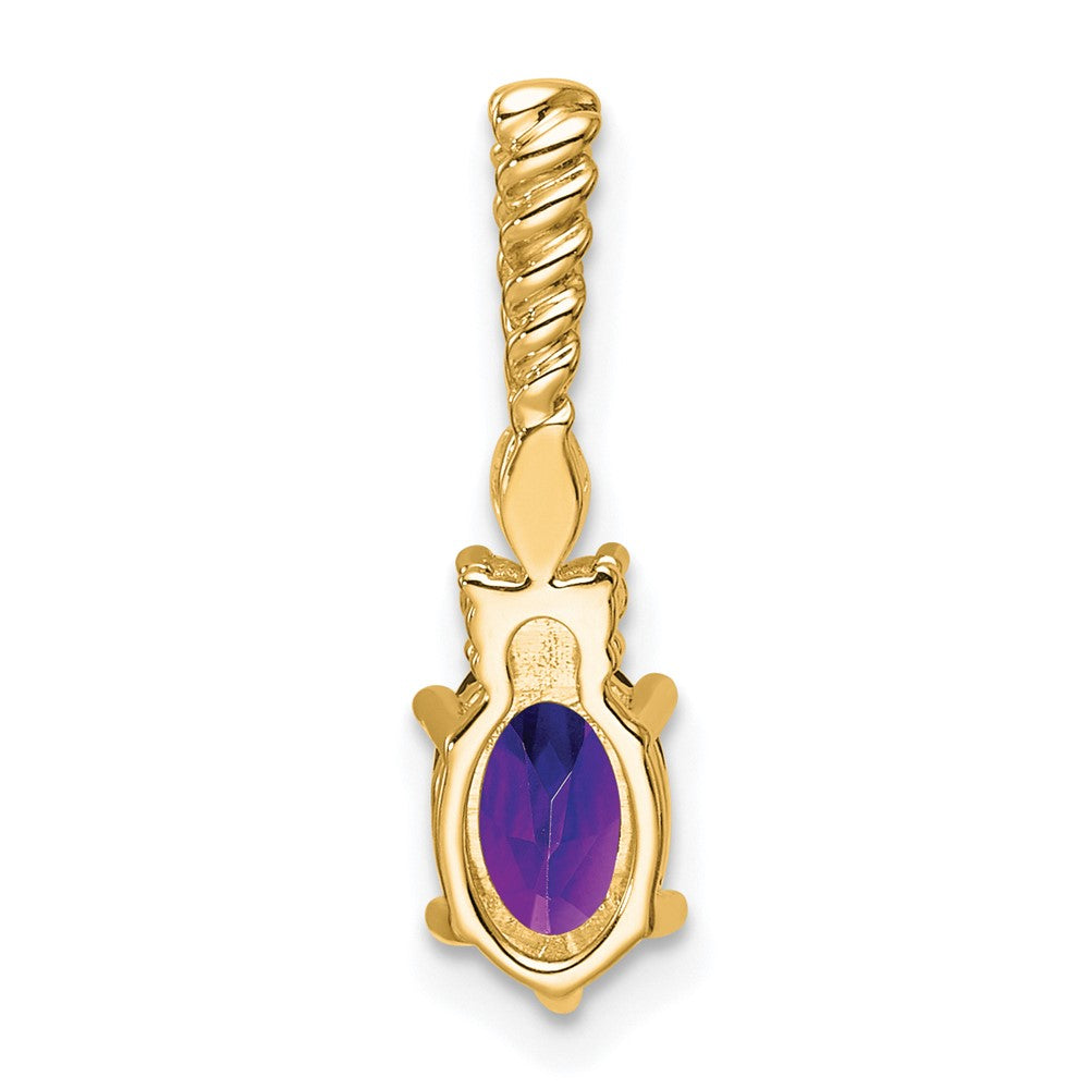 14K Gelbgold Diamant und 7x5 Oval February/amethyst Gedreht Kette Anhänger